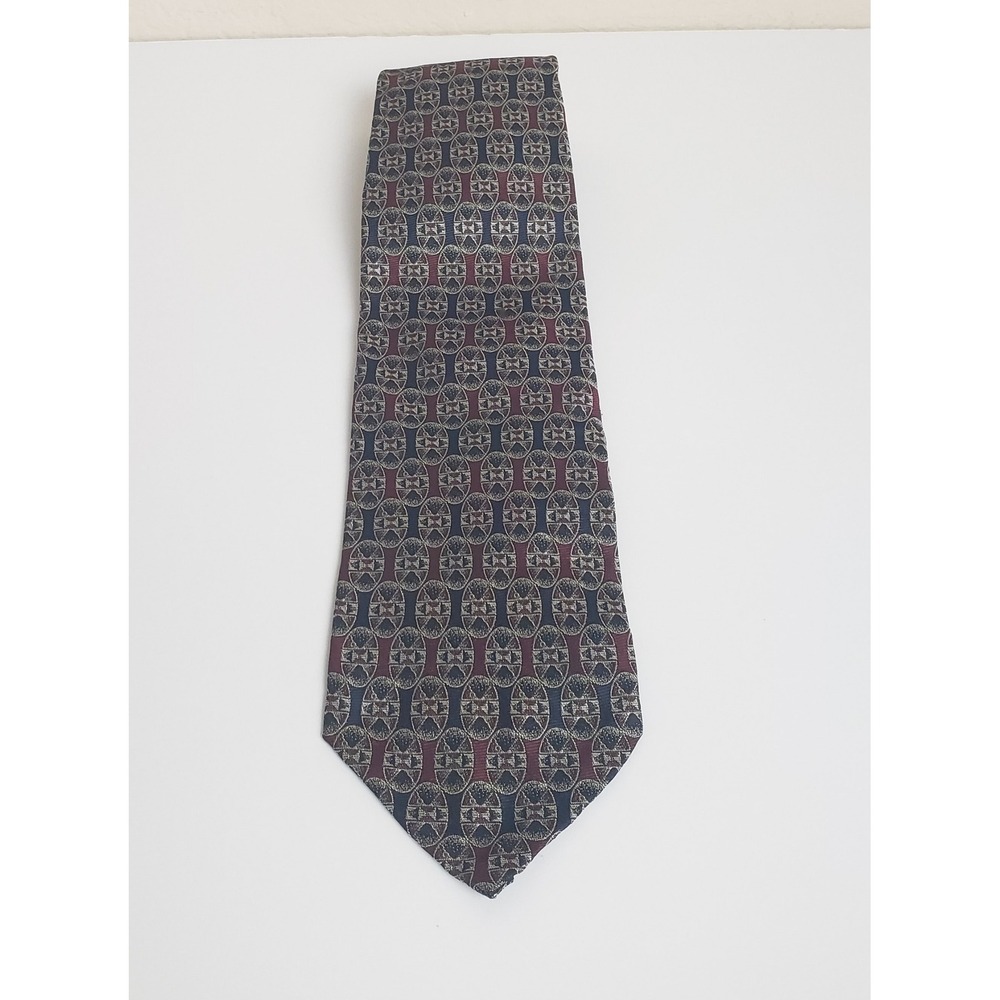 Hickey Freeman Mens 100% Italian Silk Tie Multicolor Geometric Medallion Career